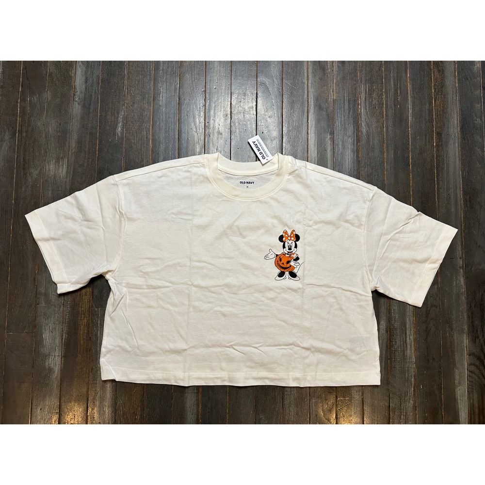 Old Navy x Disney Minnie Mouse Pumpkin Halloween Cropped T-Shirt Cream Medium